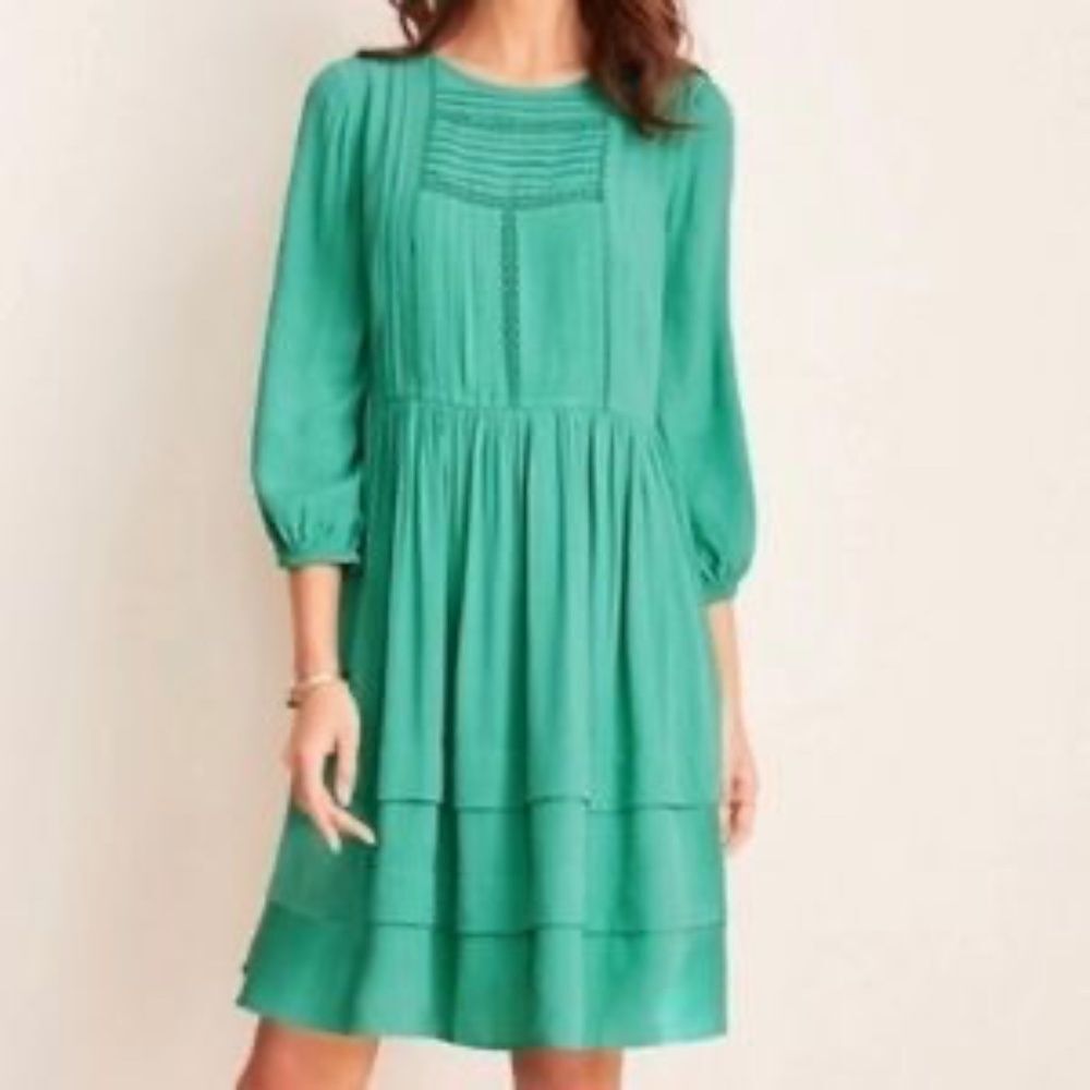 Ann Taylor Green Baby Doll Mini Dress Sz 0